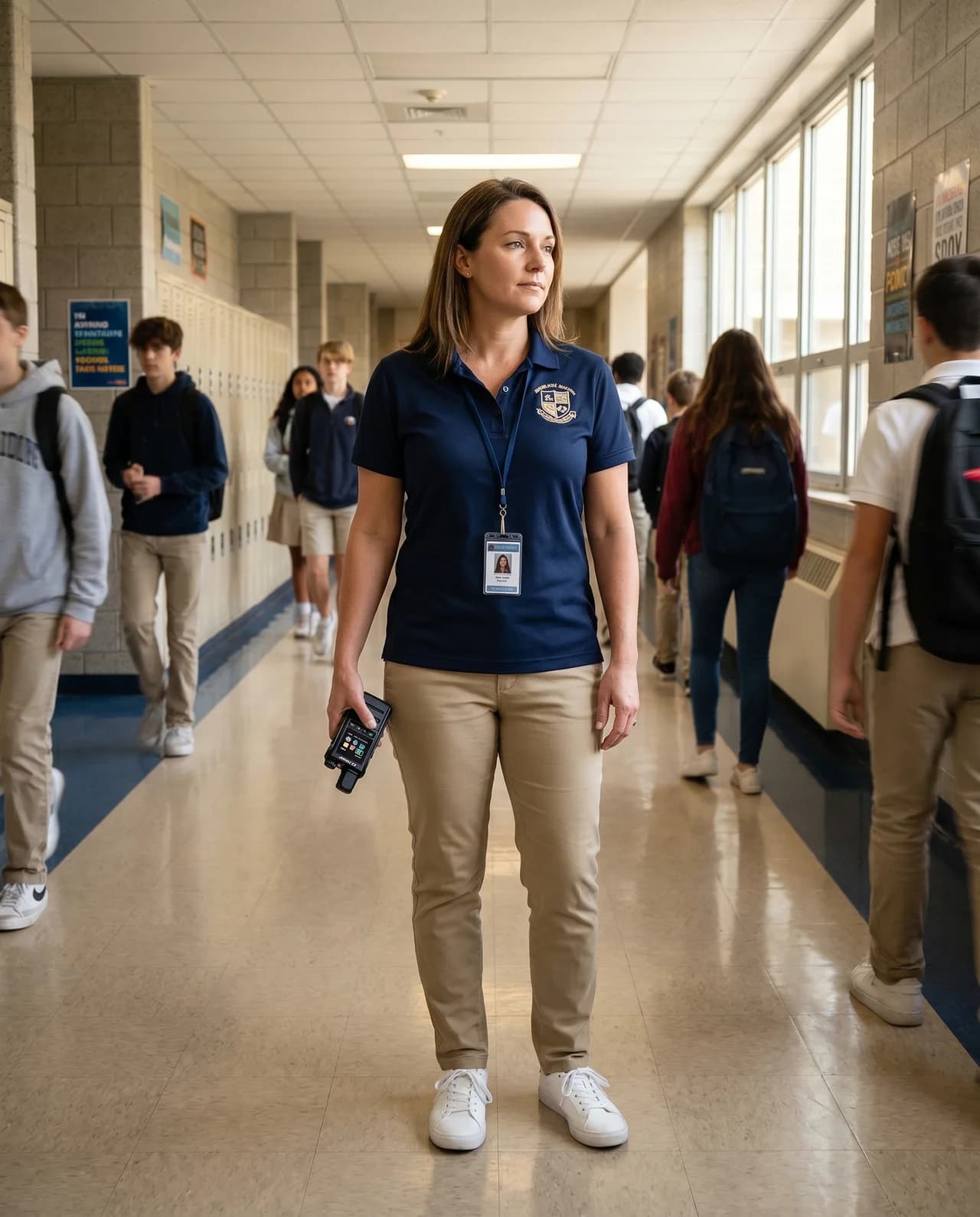 Operator using Elite2Way cellular push-to-talk radio in a education environment